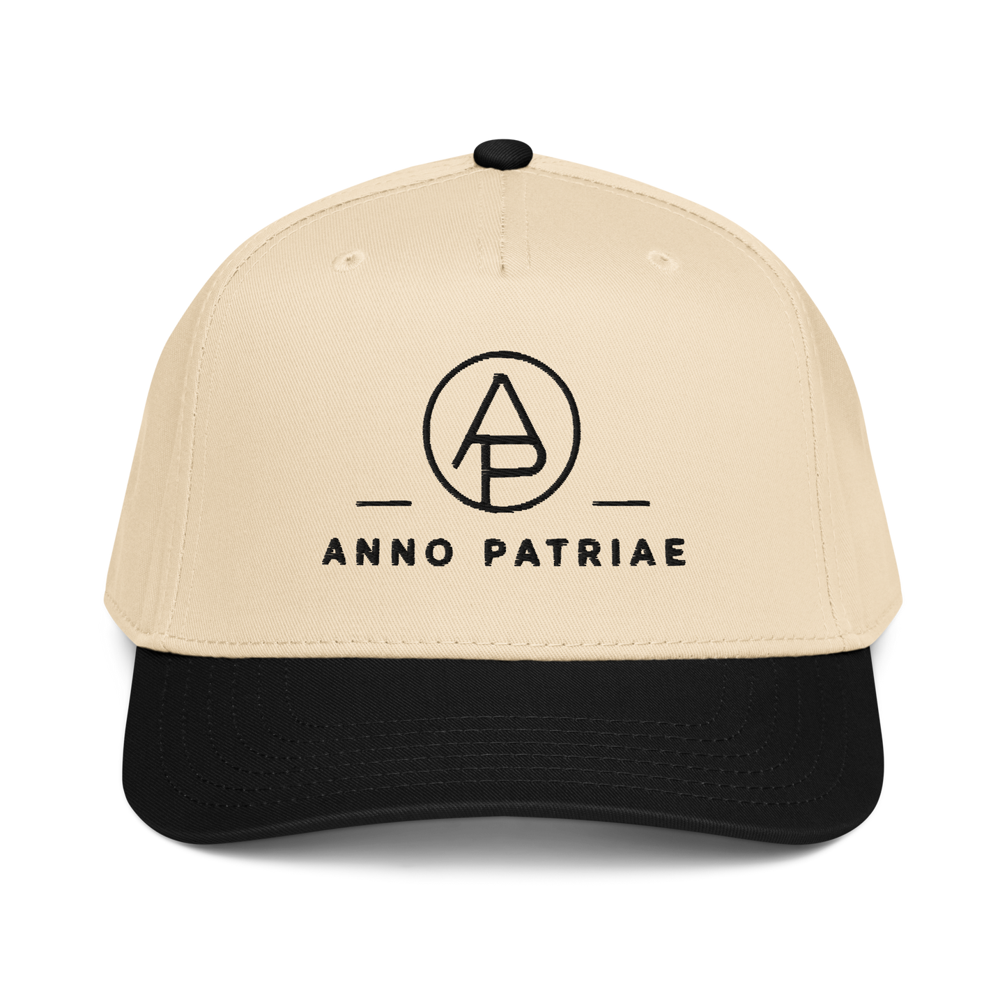 ANNO PATRIAE Monogram 5-Panel Cap in Black/Natural