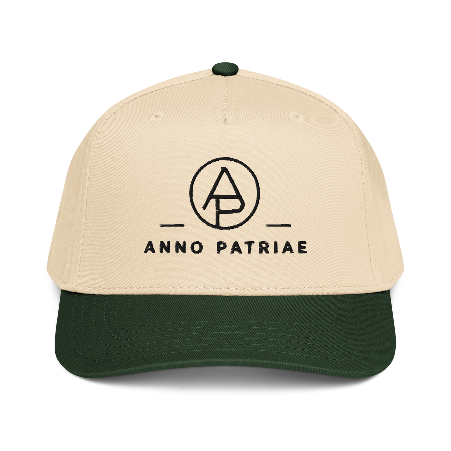 ANNO PATRIAE Monogram 5-Panel Cap in Dark Green/Natural