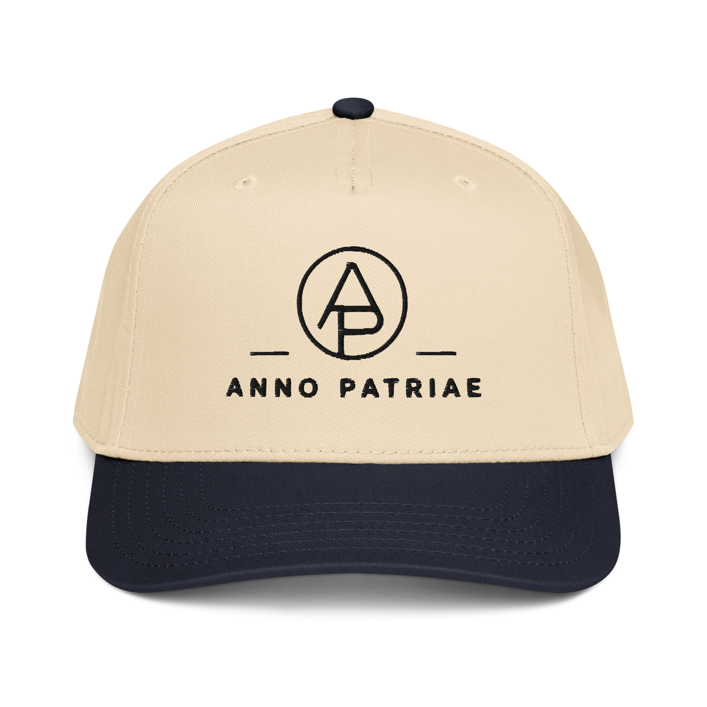 ANNO PATRIAE Monogram 5-Panel Cap in Navy/Natural