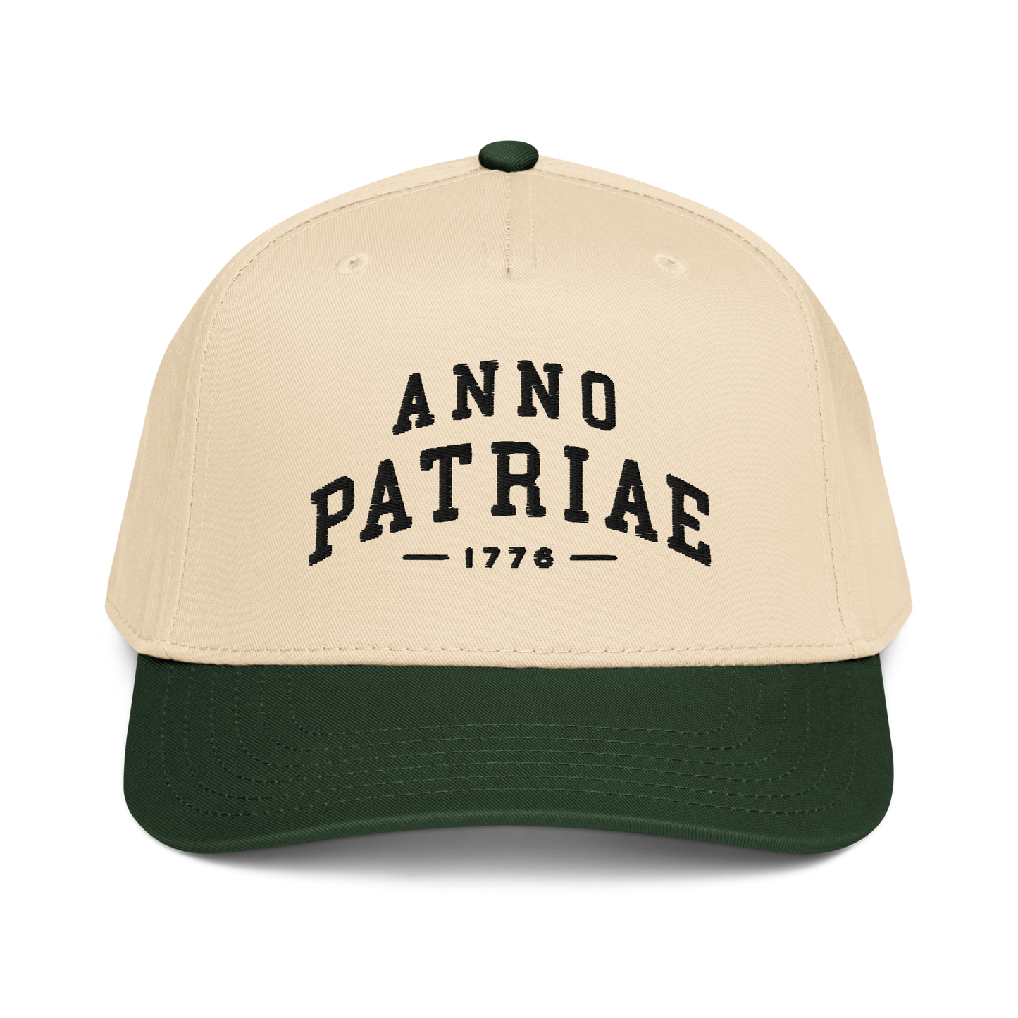 ANNO PATRIAE Varsity 5-Panel Cap in Dark Green/Natural
