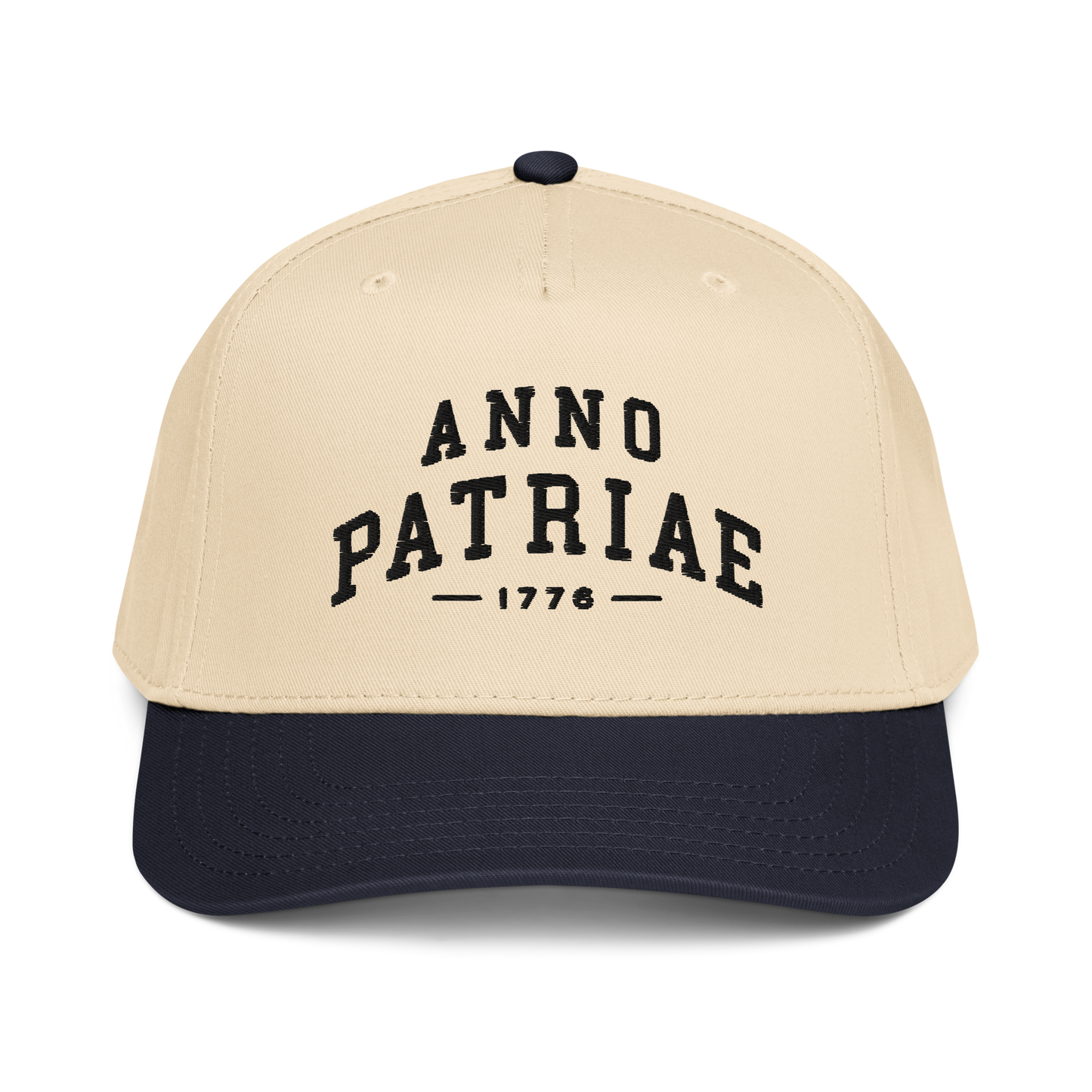 ANNO PATRIAE Varsity 5-Panel Cap in Navy/Natural