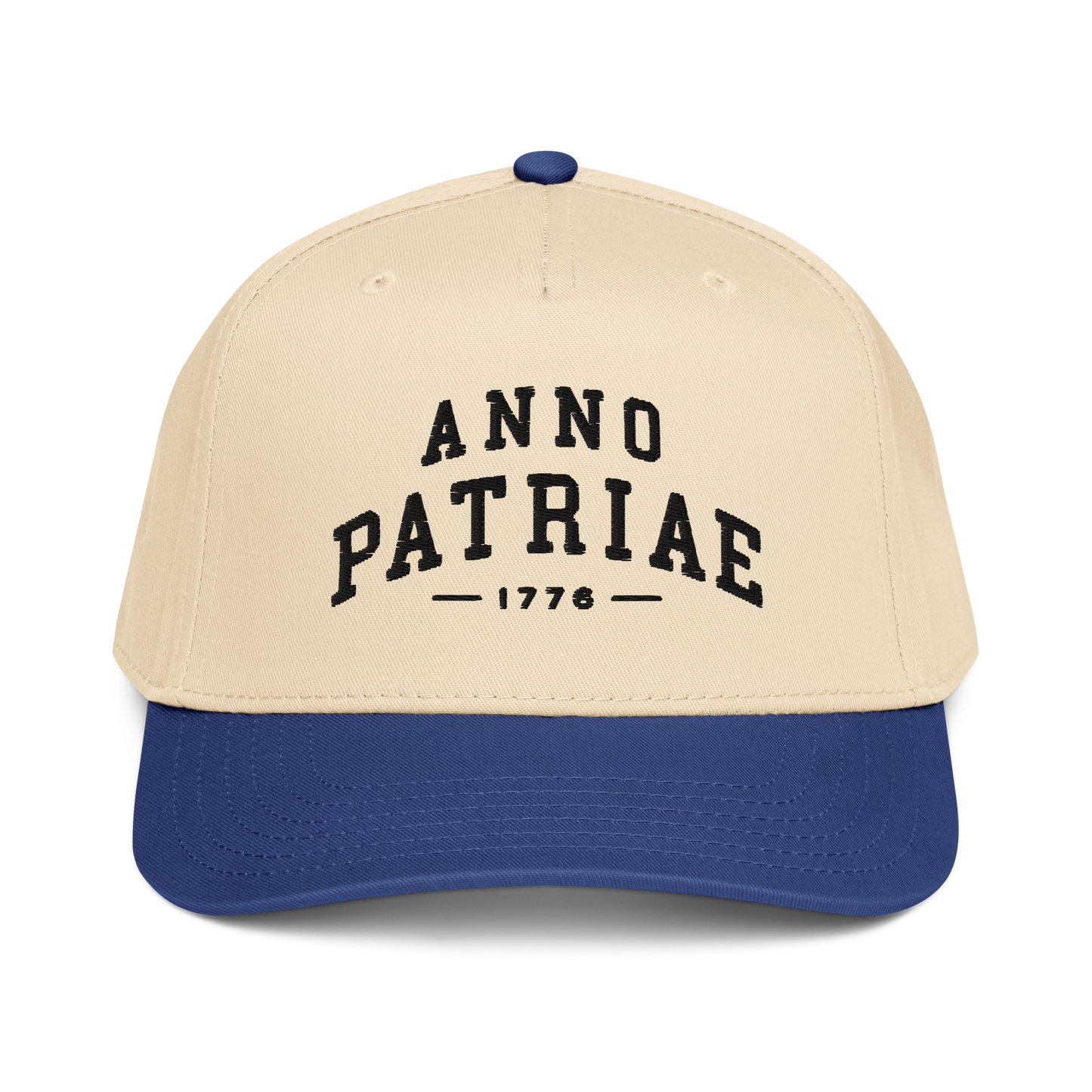 ANNO PATRIAE Varsity 5-Panel Cap in Royal/Natural