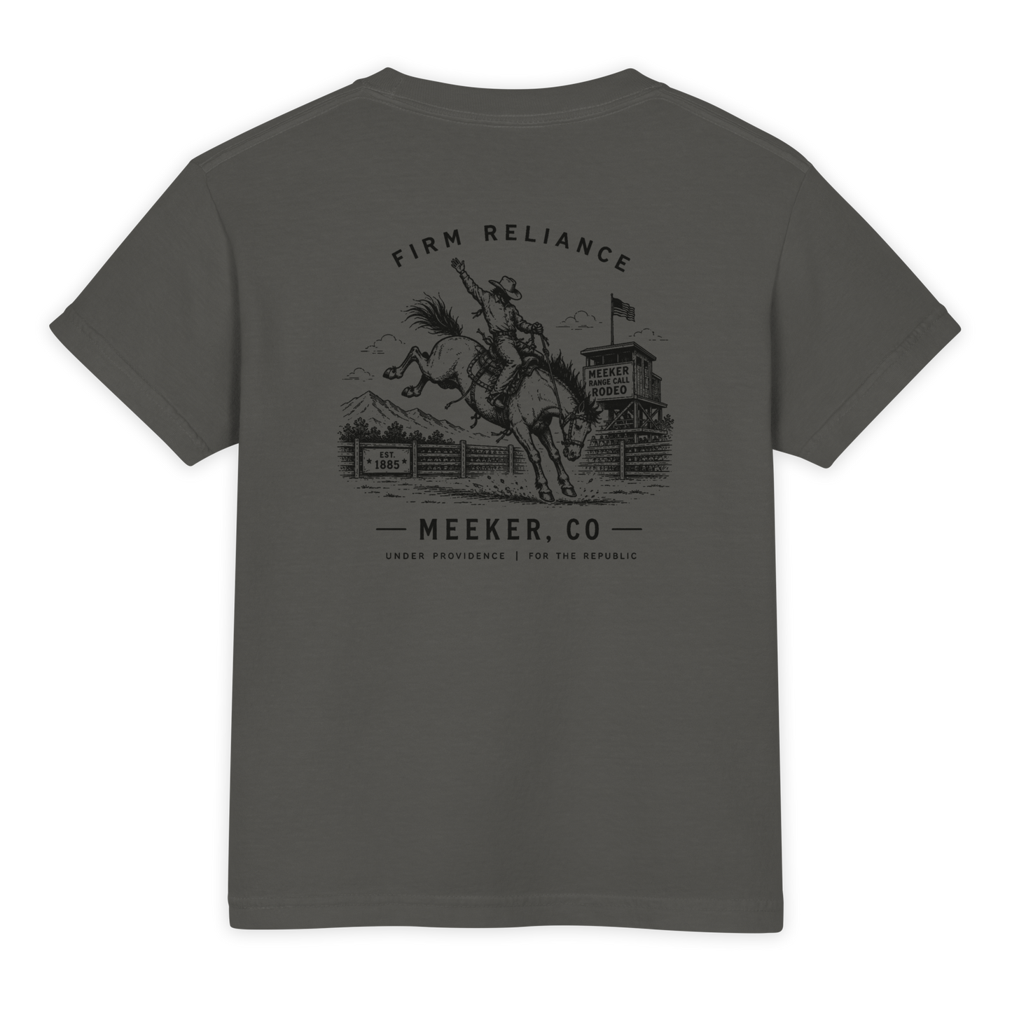 Under Providence Meeker, CO Rodeo Youth Comfort Colors Tee in Pepper back