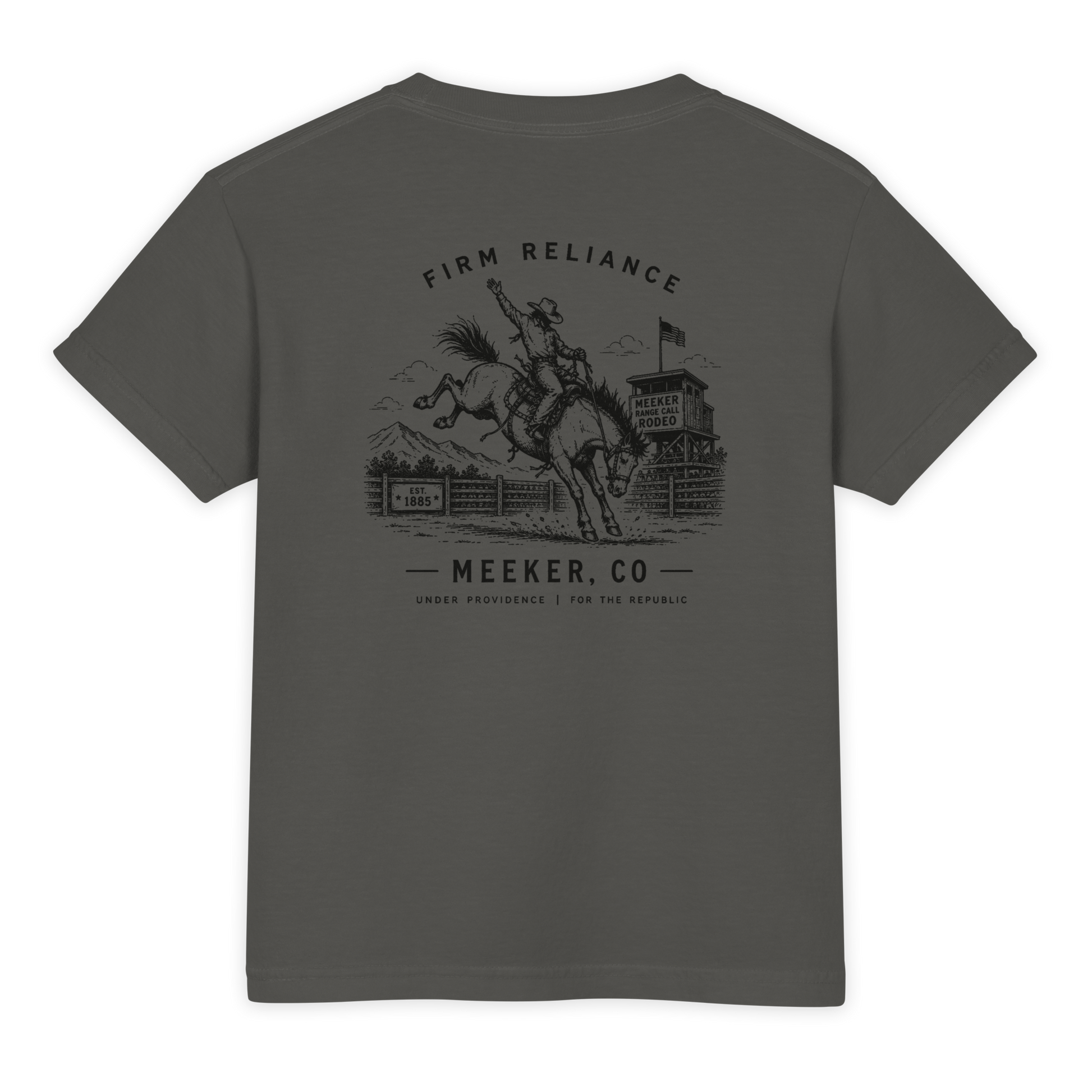 Under Providence Meeker, CO Rodeo Youth Comfort Colors Tee in Pepper back