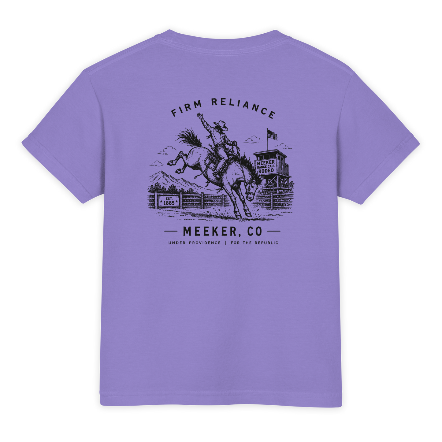 Under Providence Meeker, CO Rodeo Youth Comfort Colors Tee in Violet back