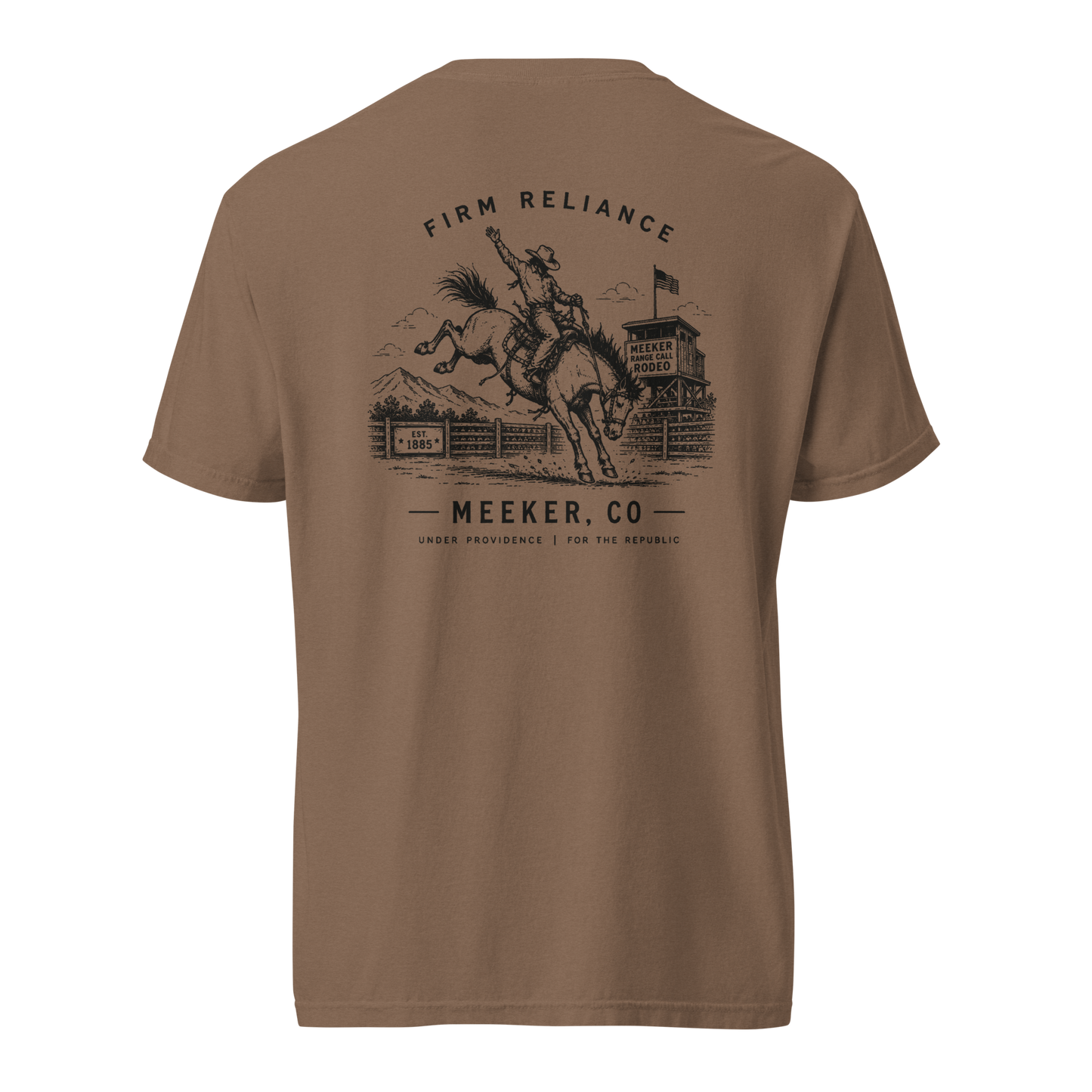 Under Providence Meeker, CO Rodeo Comfort Colors Tee in Espresso back