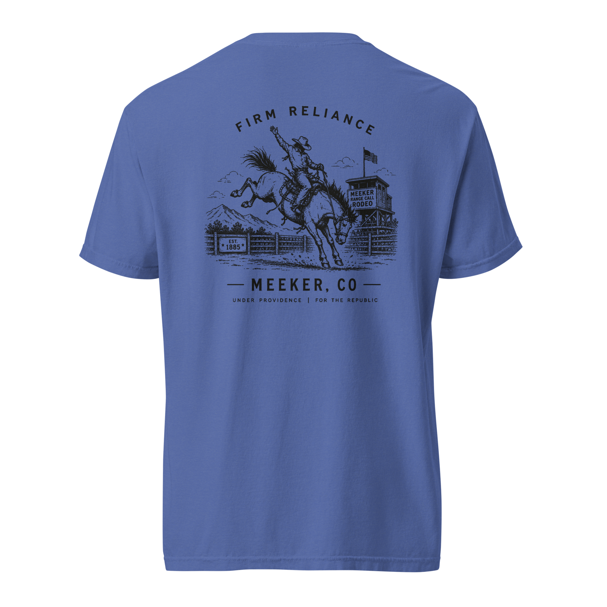 Under Providence Meeker, CO Rodeo Comfort Colors Tee in Mystic Blue back